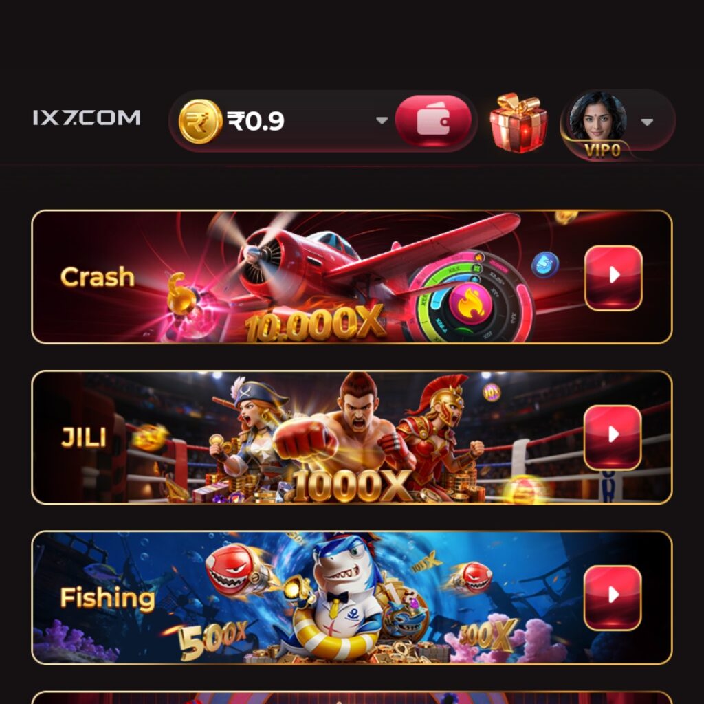 IX7 Game VIP rewards screen with bonus offers and premium membership features